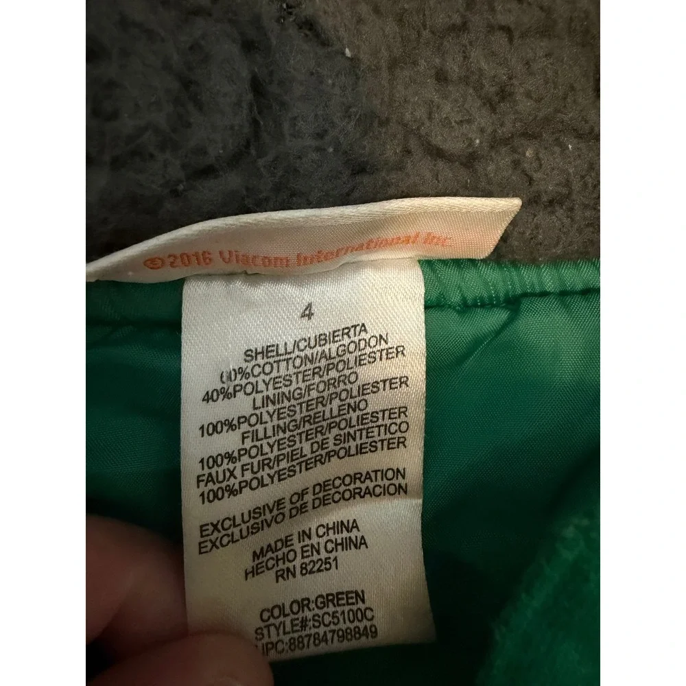 Nickelodeon TMNT Quilted Zip Hoodie Green Turtle Power Sherpa Hood Kids 4 SC5100